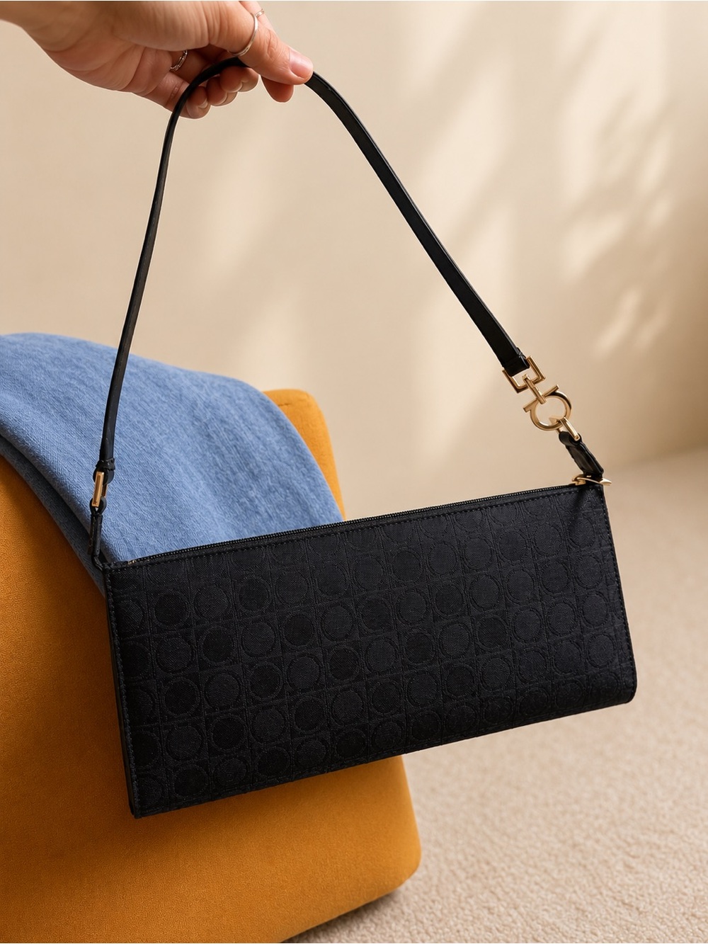Salvatore Ferragamo Black Shoulder Bag with Gold Hardware - Women